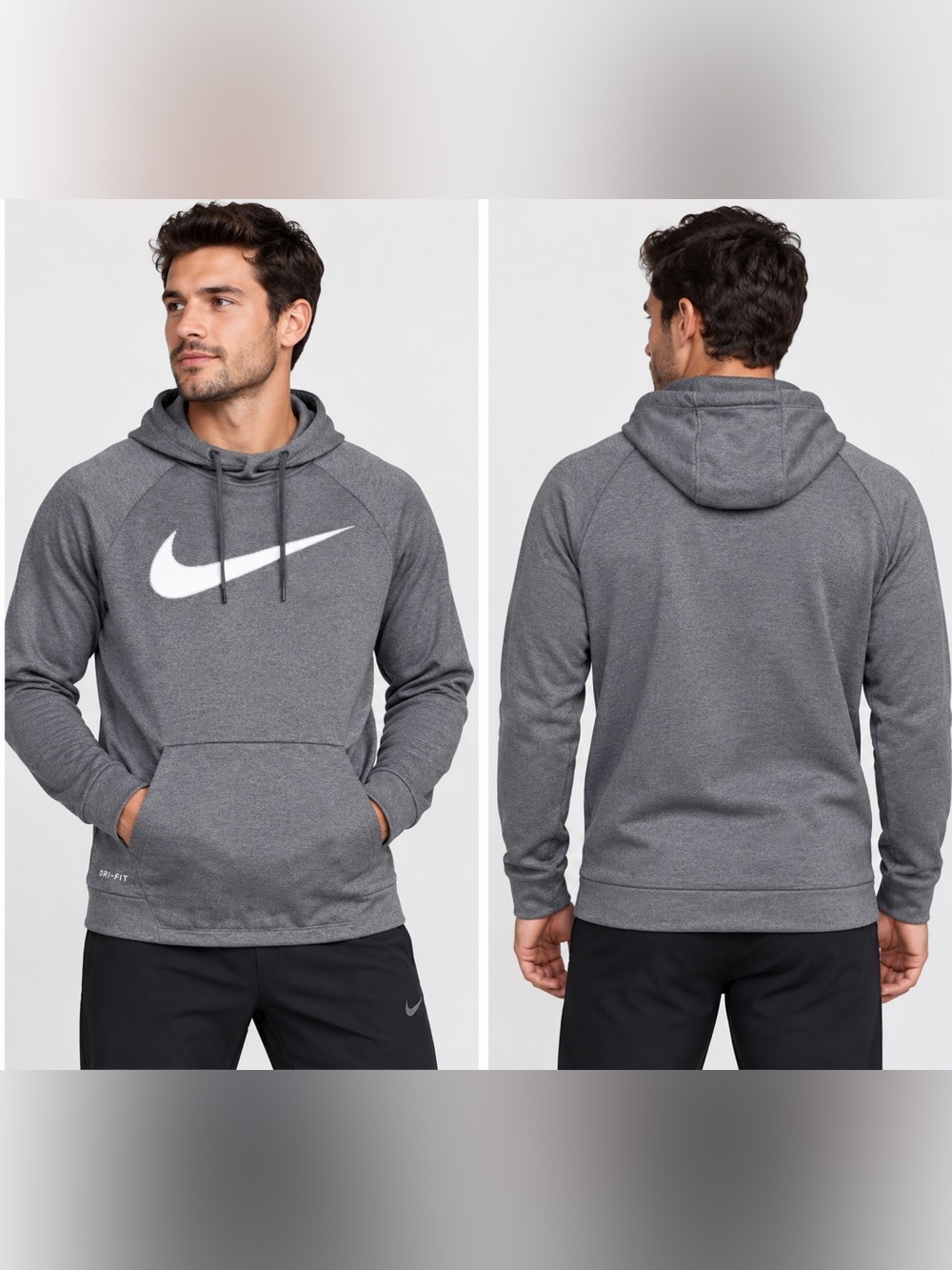Nike Dri-FIT Men’s Pullover Hoodie Gray White Swoosh Athletic Sweatshirt Size M